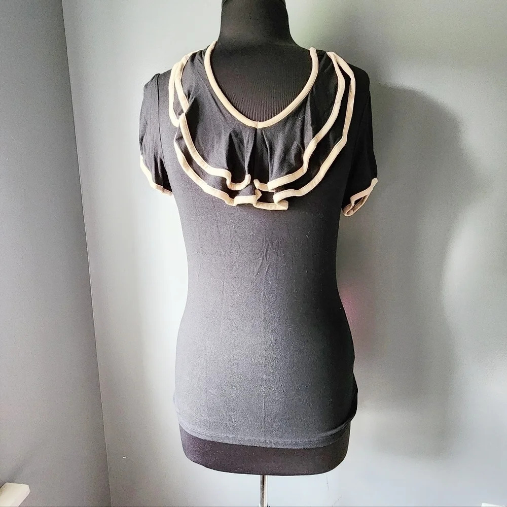 The Limited Black and Tan Ruffle Front Top